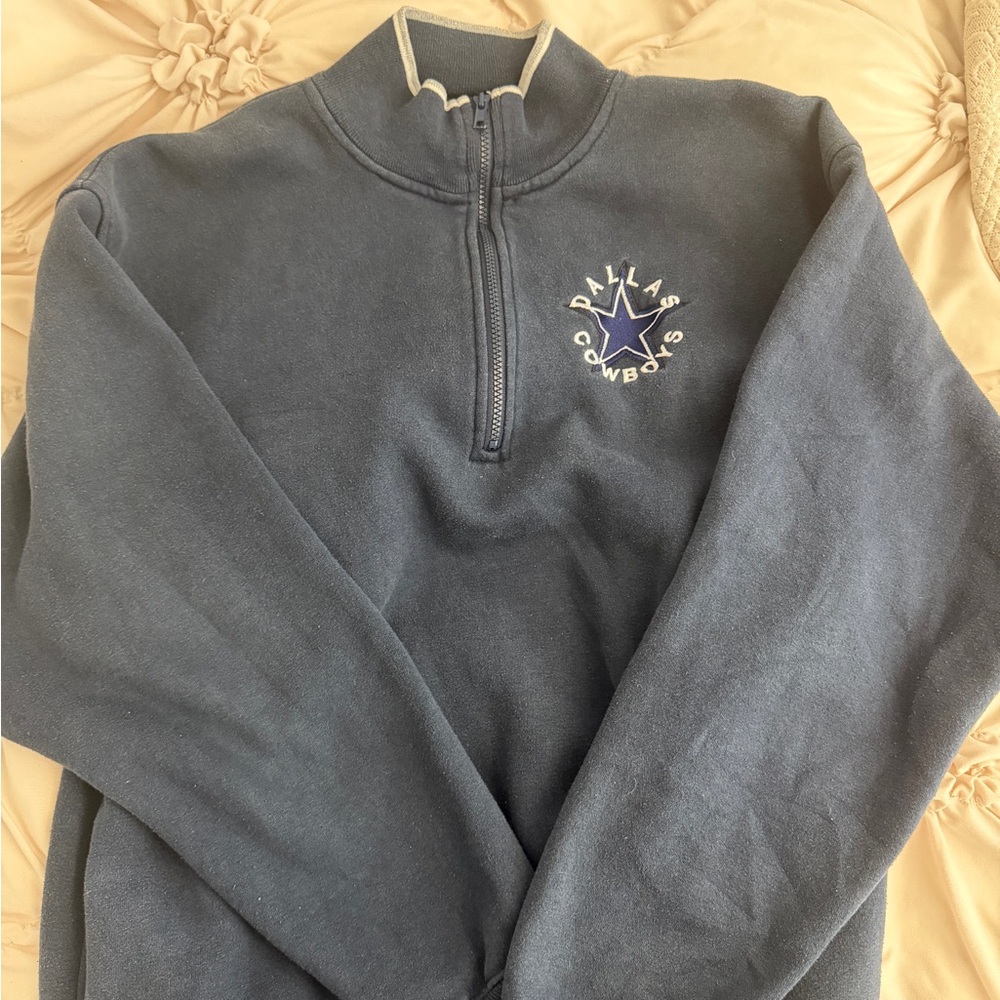 Vintage NFL Dallas Cowboys Men's Navy Zip-Up Sweater